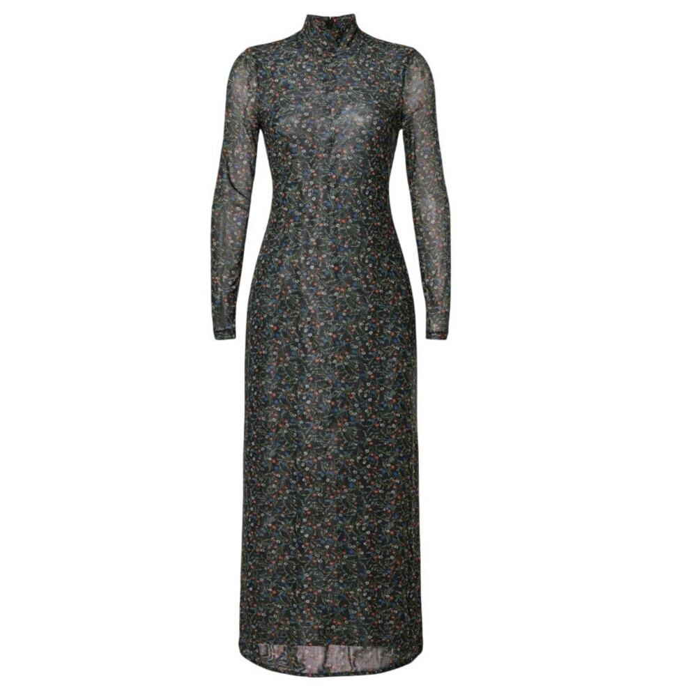 Rosetta Getty Mesh Floral Midi Dress SIZE 6 Black Long Sleeve Work Designer $440 - Picture 8 of 11